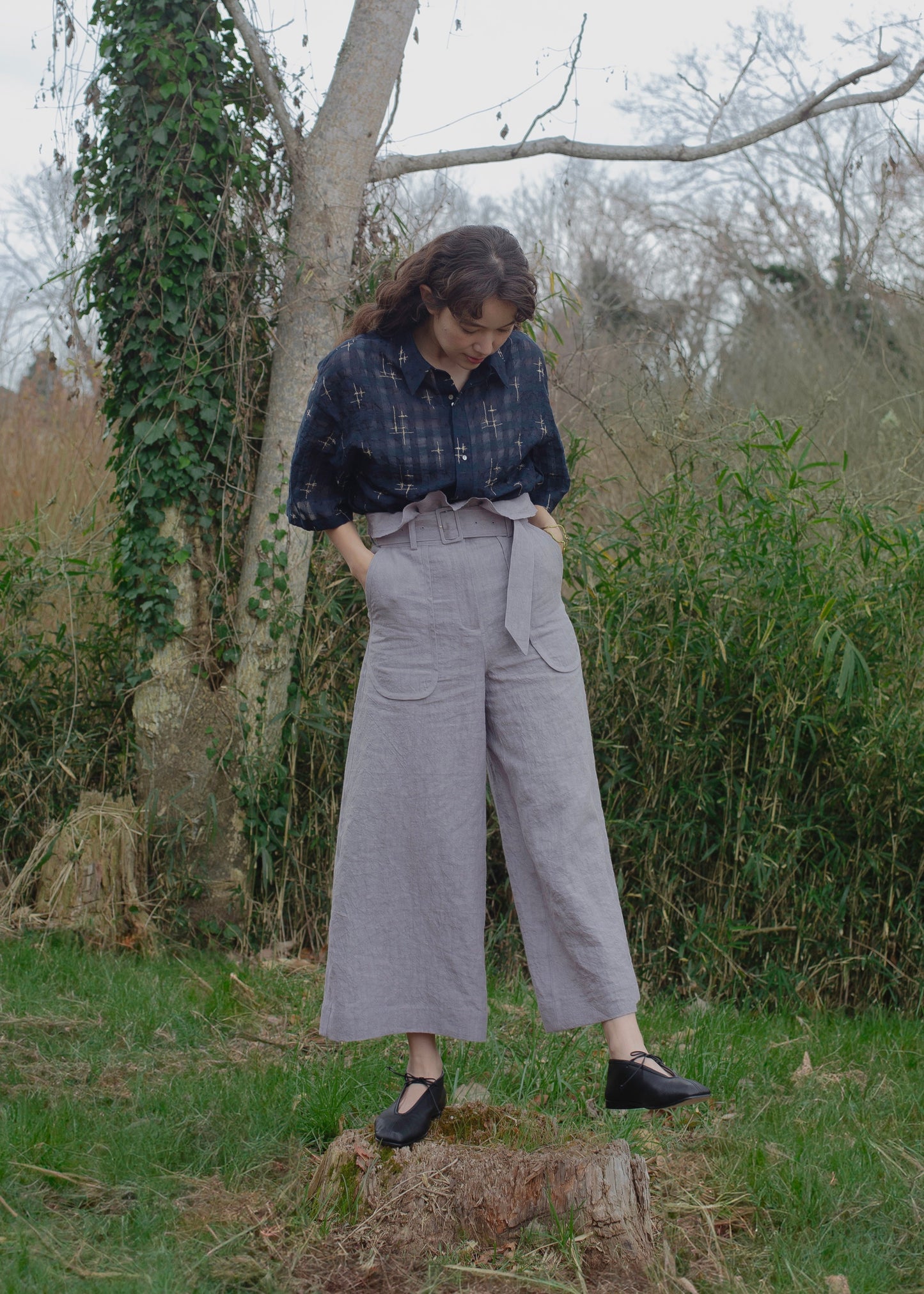 sparkle embroidery shirt (navy)
