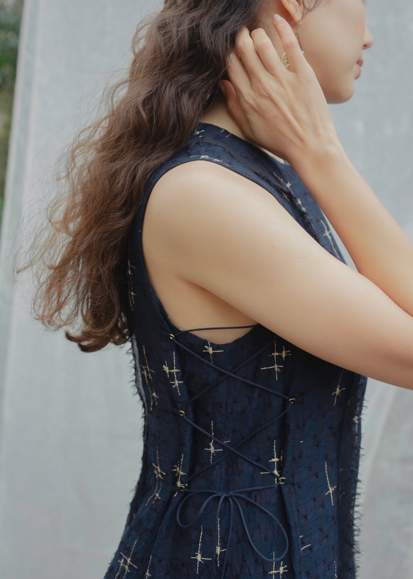 sparkle embroidery dress (navy)
