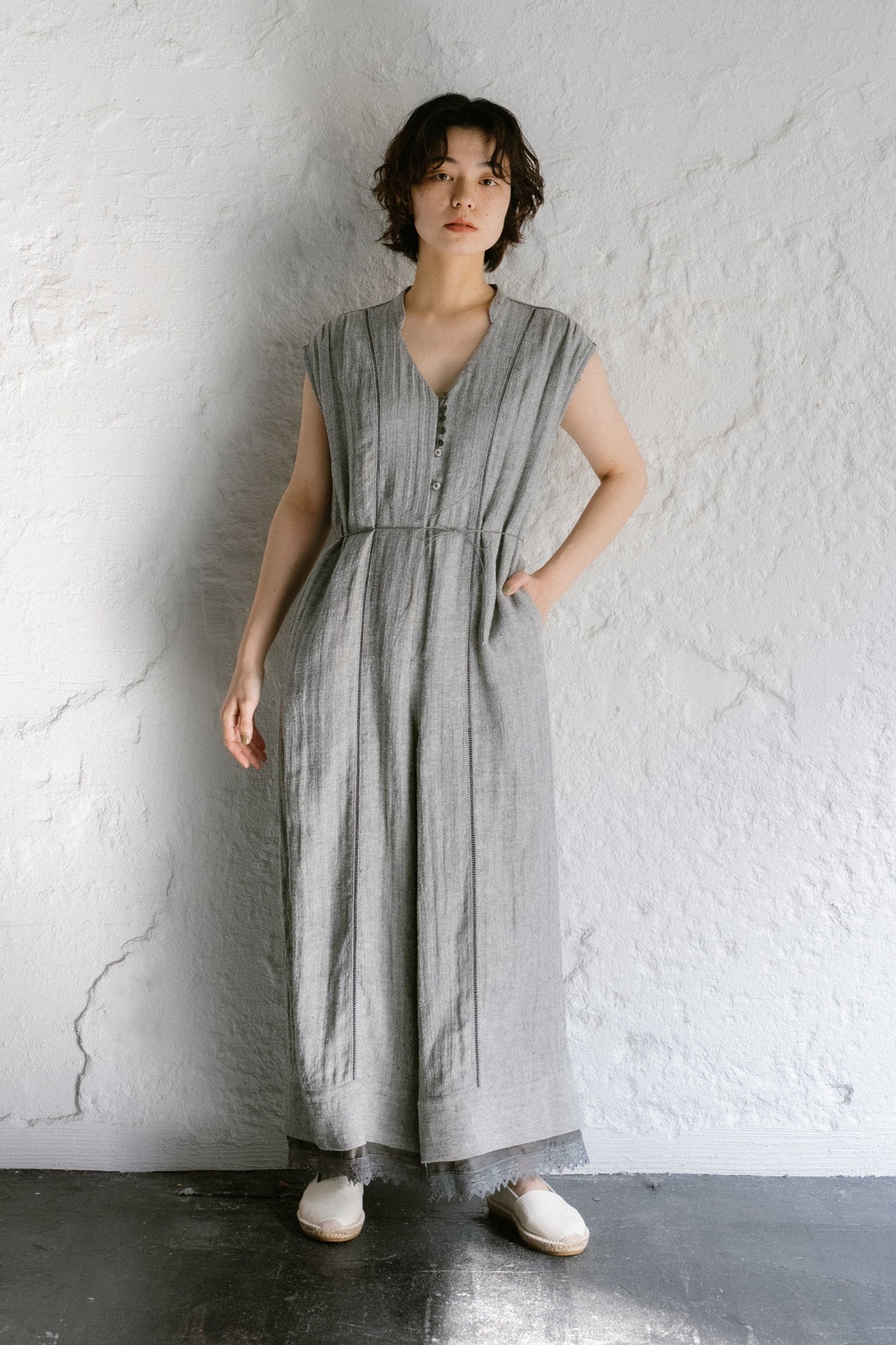 herringbone patch lace jump suit