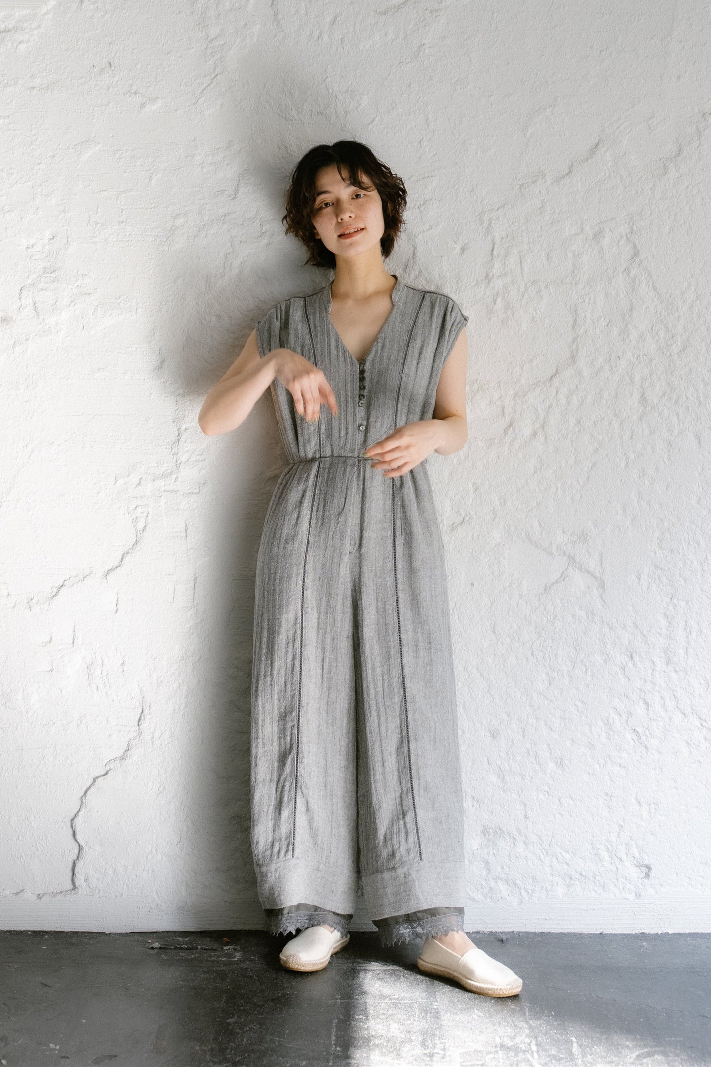 herringbone patch lace jump suit