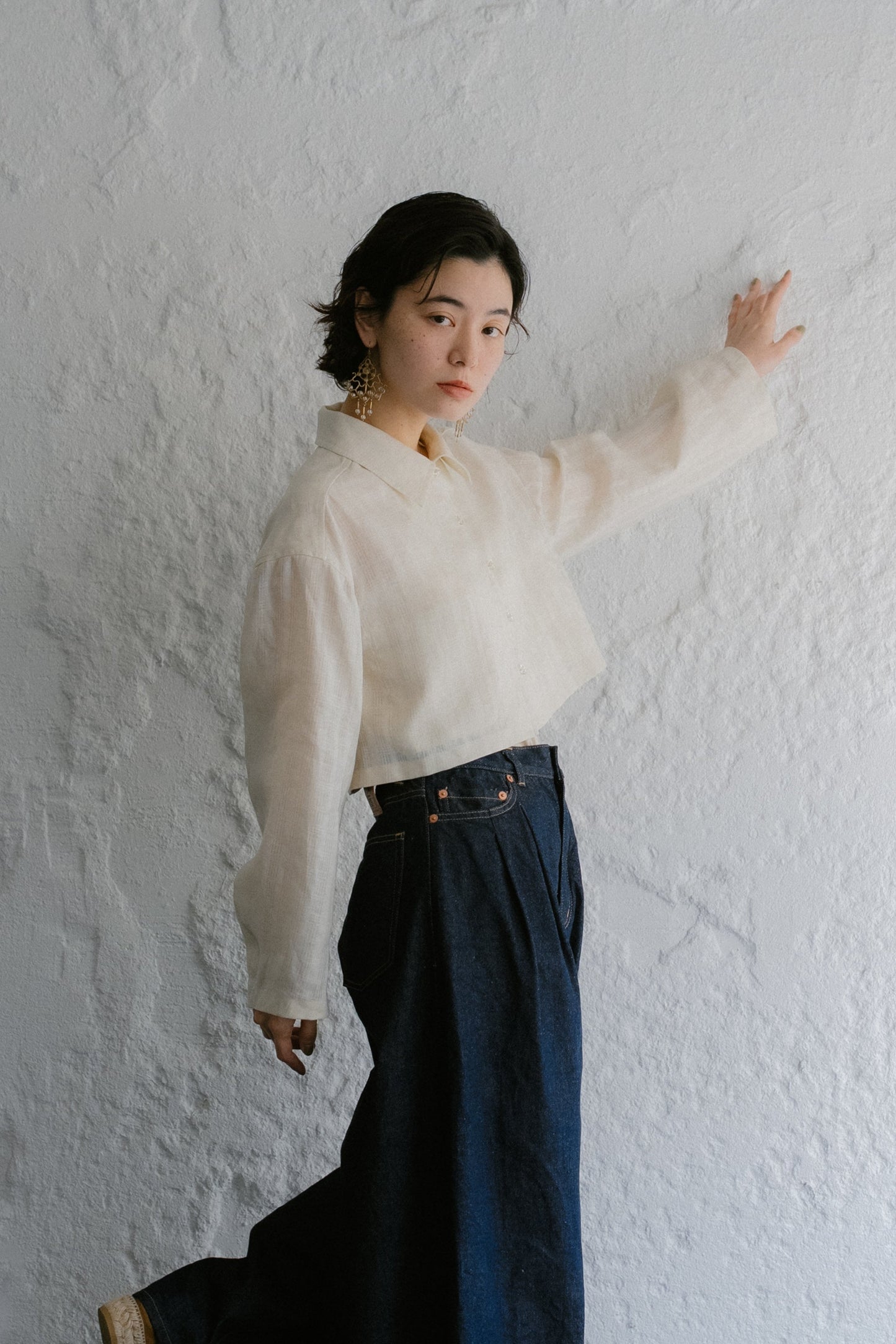 linen check short jacket