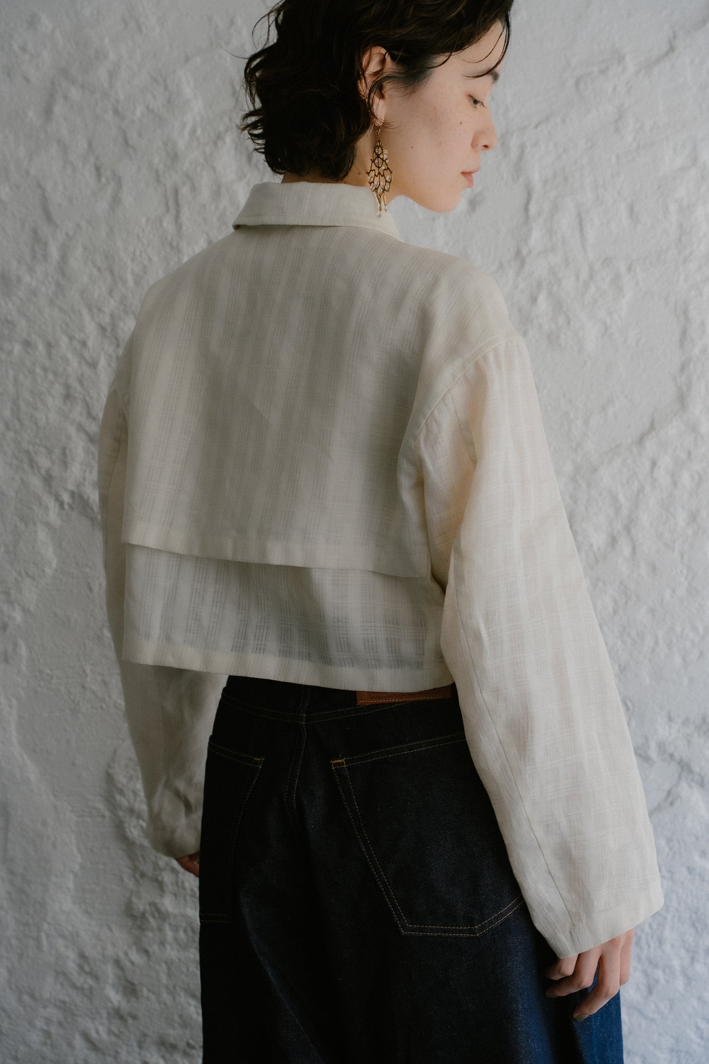 linen check short jacket