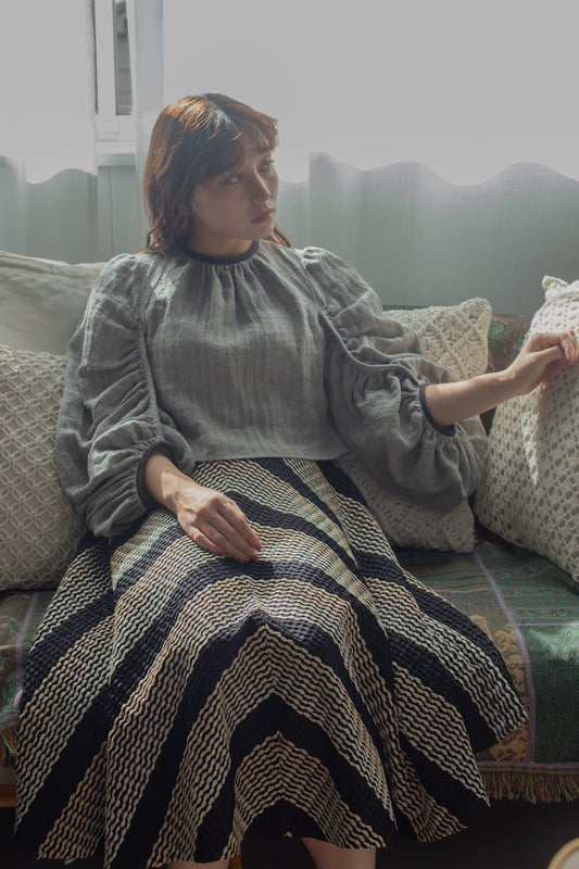 豐盈袖子人字形短上衣(灰色)