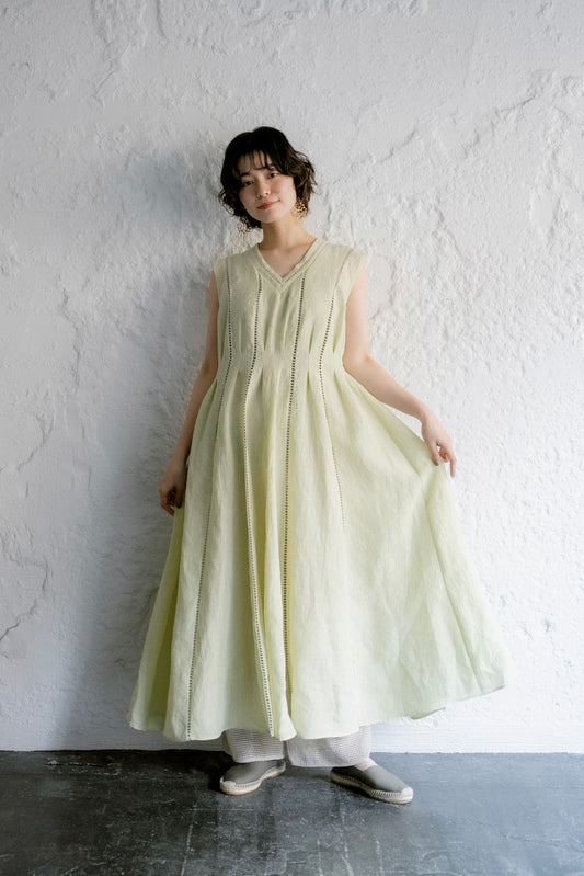 貼片蕾絲亞麻連身裙(kabosu)