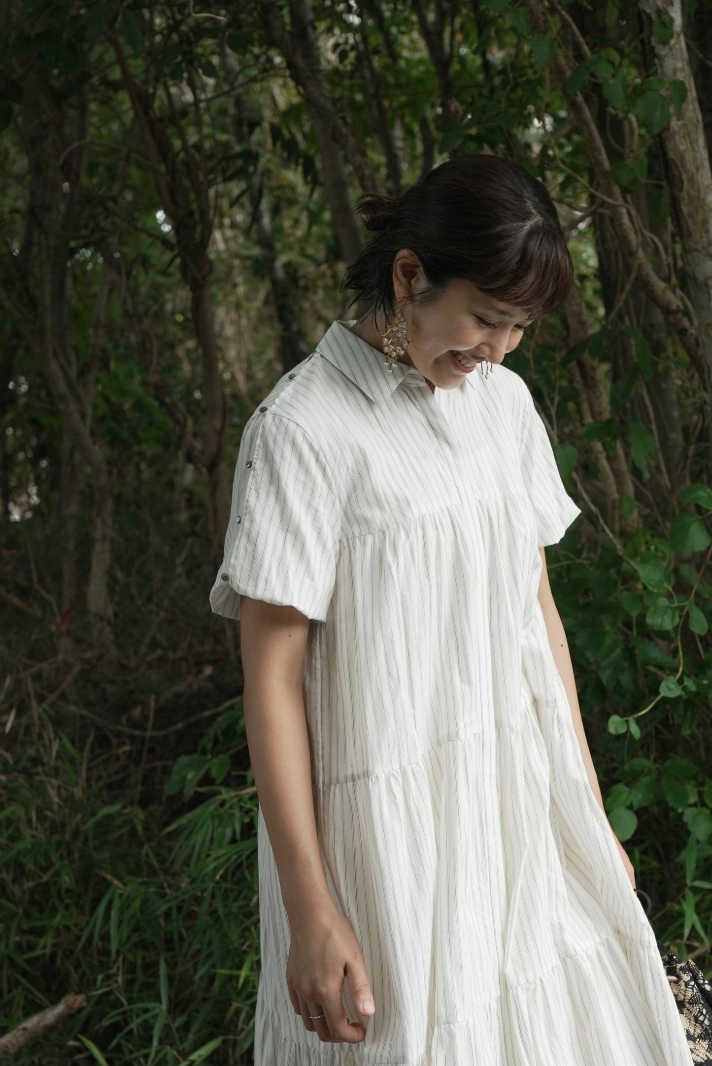 dobby stripe tiered shirt dress ( brown )