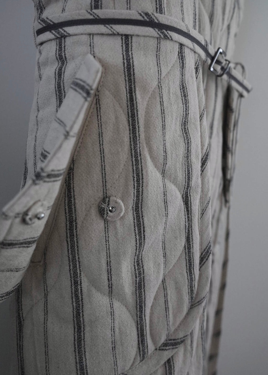 條紋絎縫套頭裙(米色)