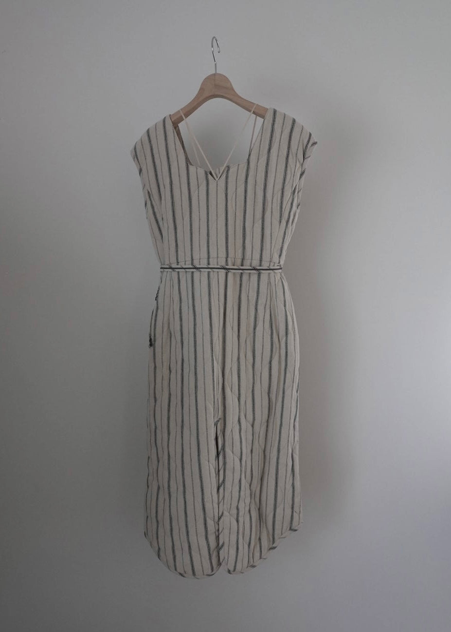 條紋絎縫套頭裙(米色)