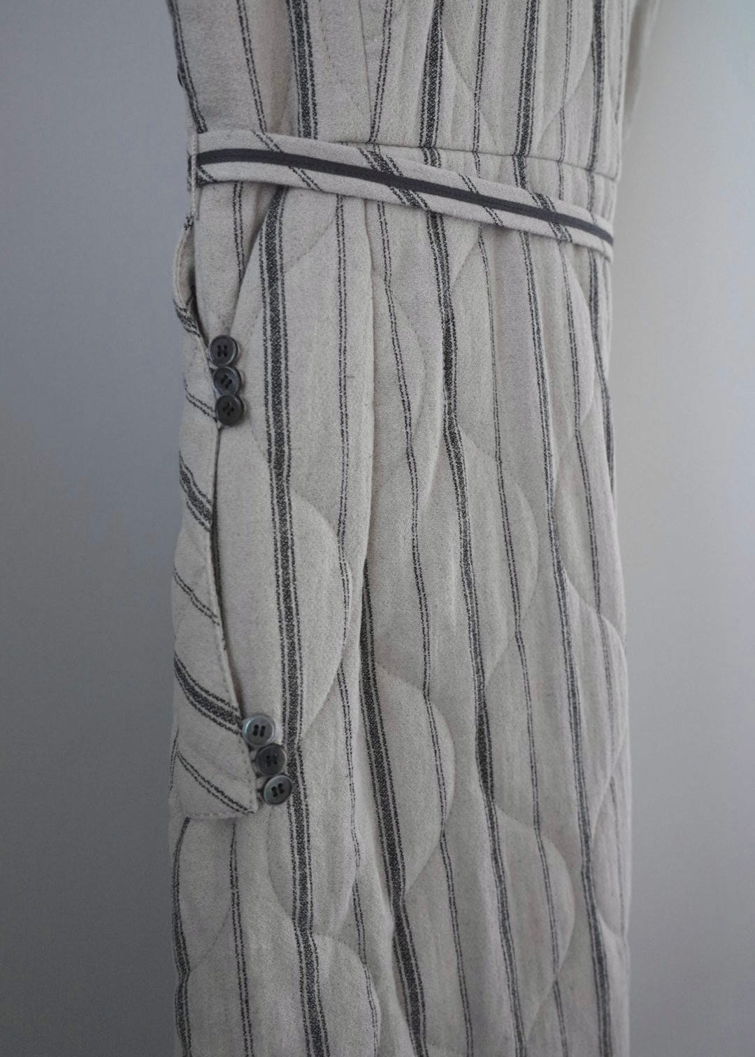 條紋絎縫套頭裙(米色)