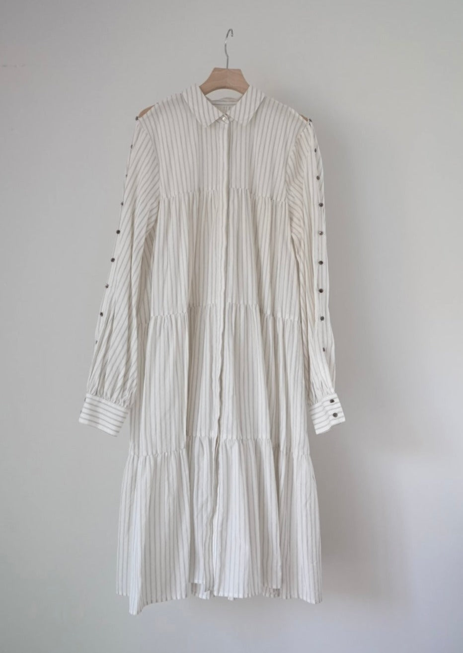 dobby stripe tiered shirt dress ( brown )