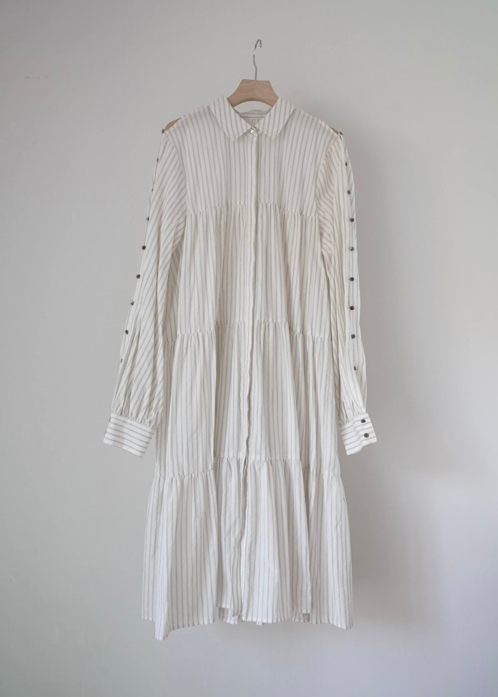 dobby stripe tiered shirt dress ( brown )