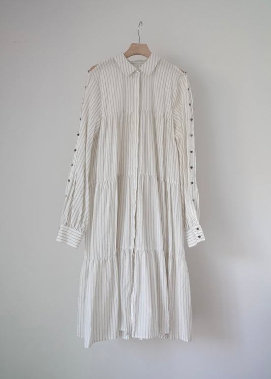 多比條紋層疊襯衫裙(棕色)