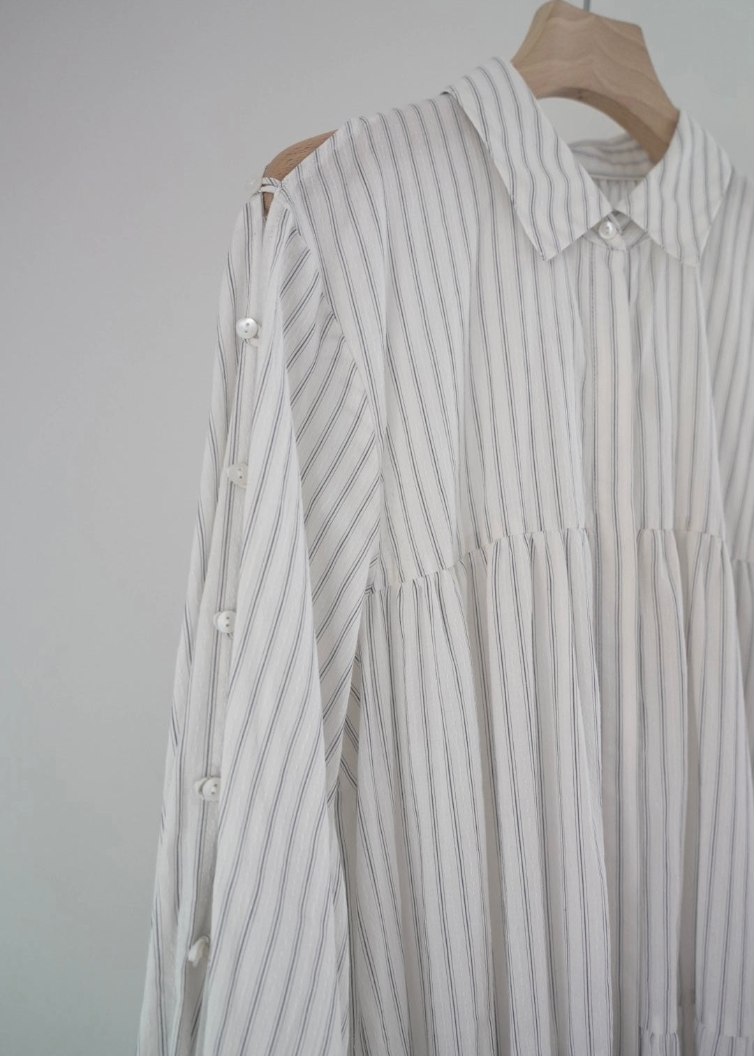 dobby stripe tiered shirt dress ( blue )