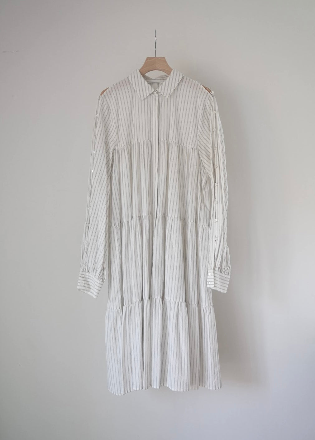 dobby stripe tiered shirt dress ( blue )