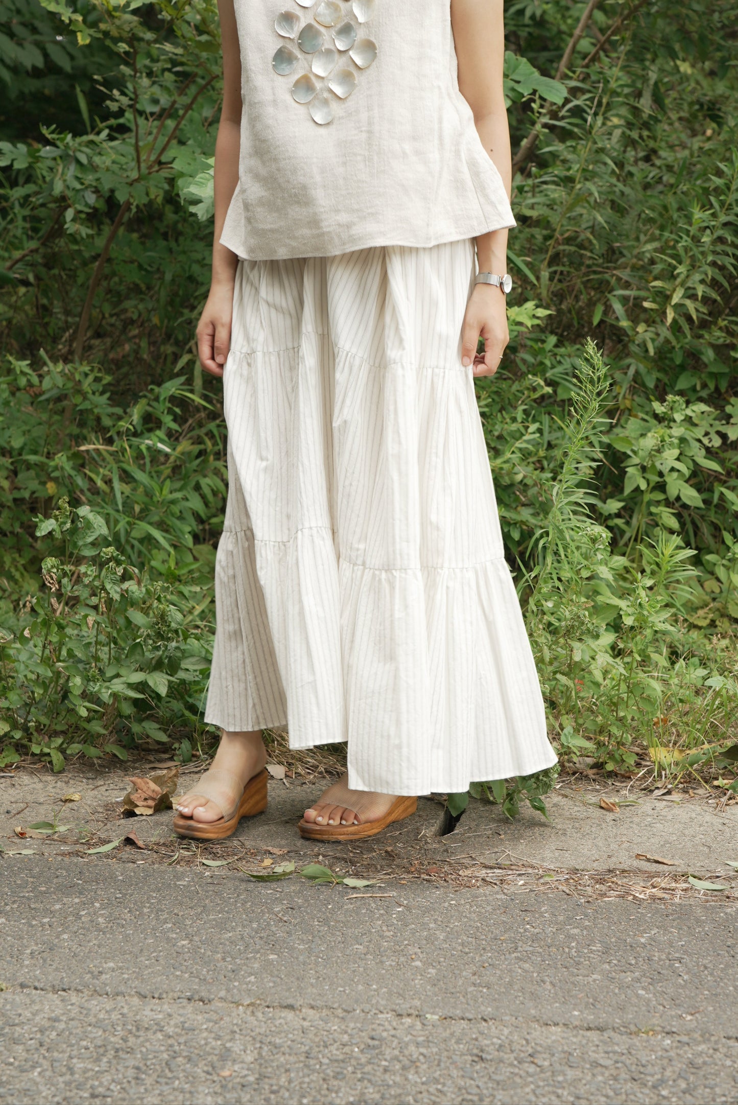dobby stripe tiered shirt dress ( brown )