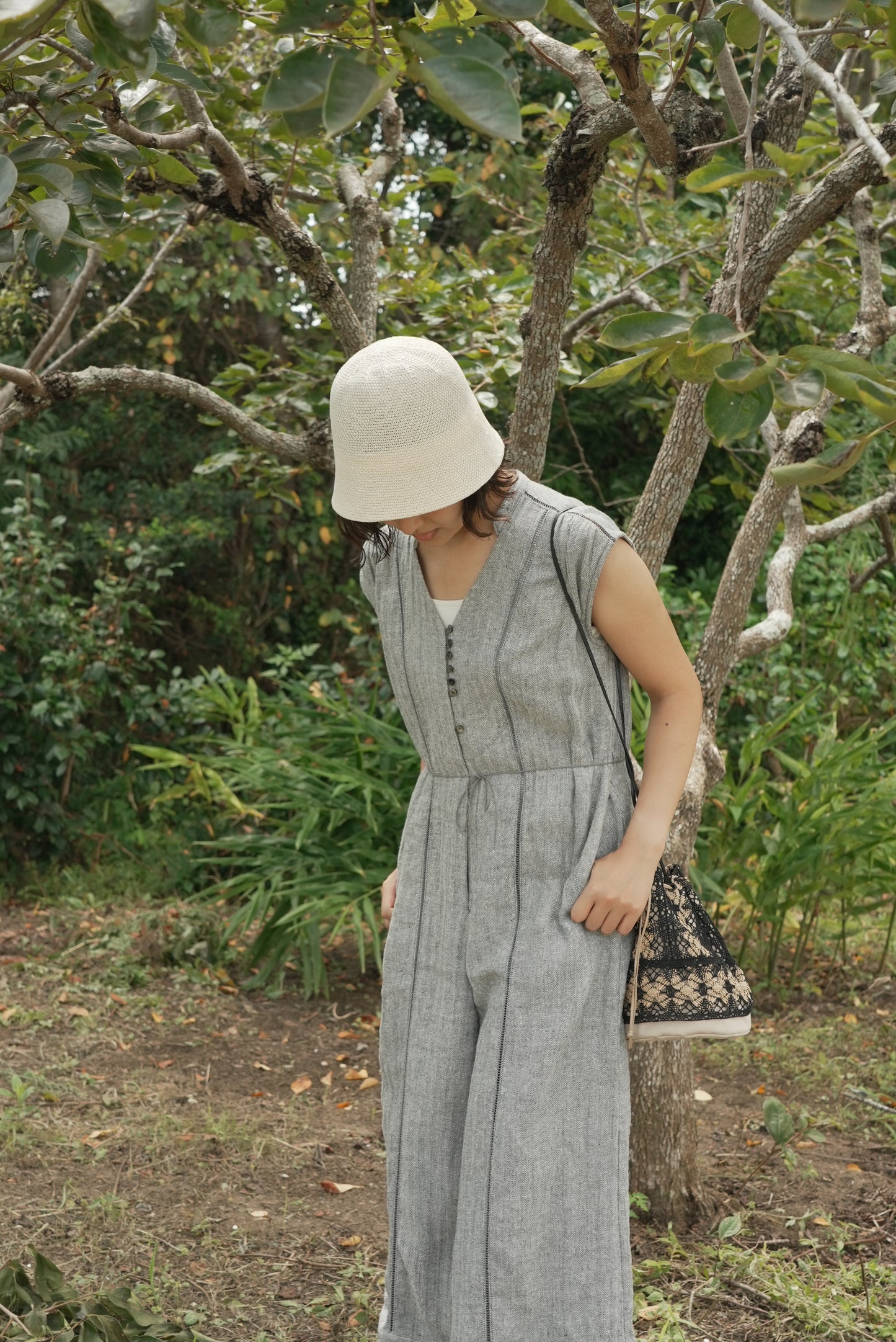 herringbone patch lace jump suit