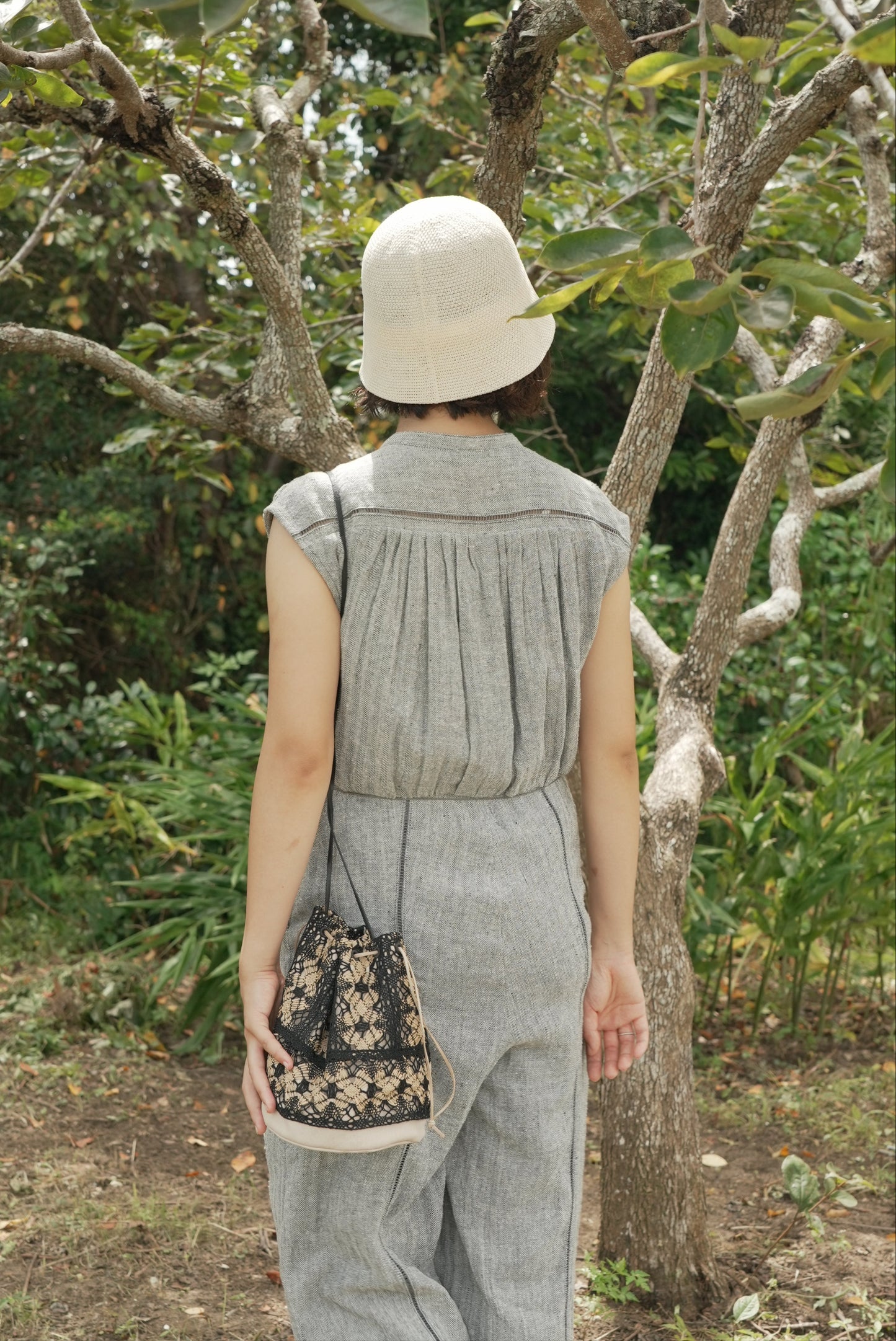 herringbone patch lace jump suit