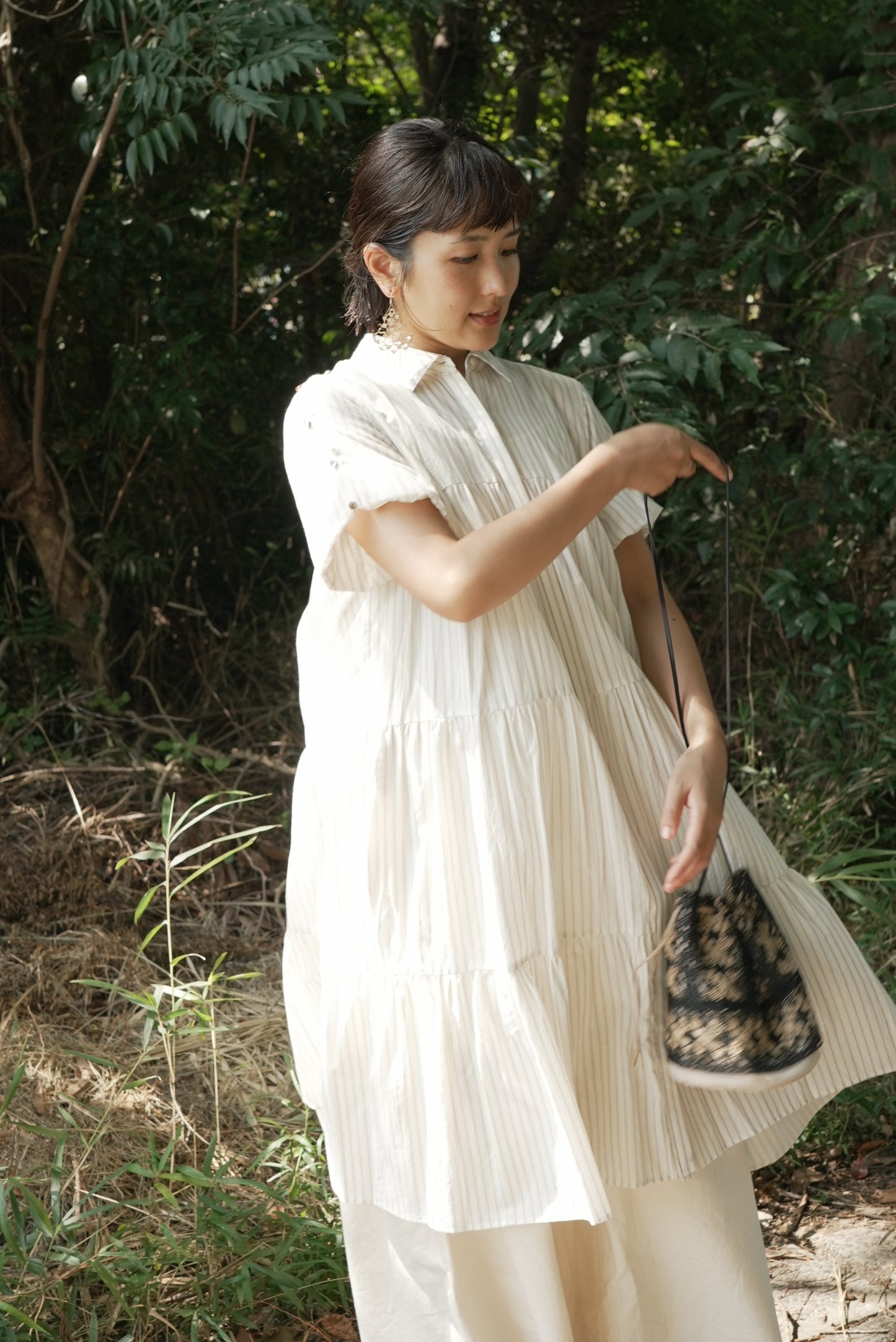 dobby stripe tiered shirt dress ( brown )