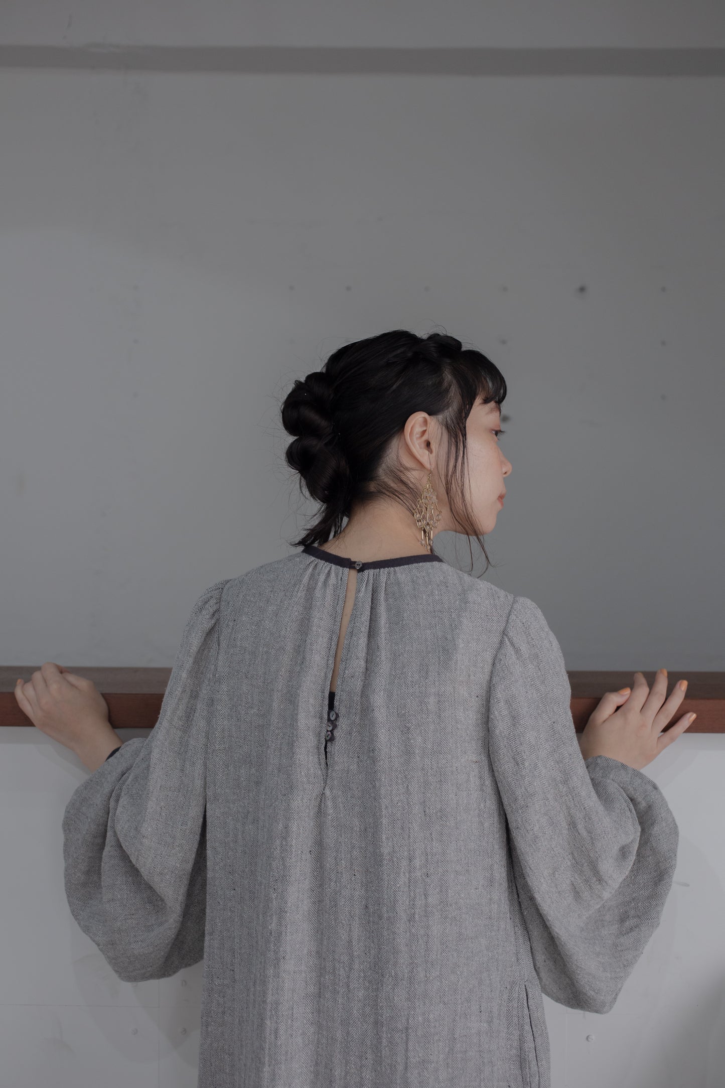 fullness sleeve herringbone dress
