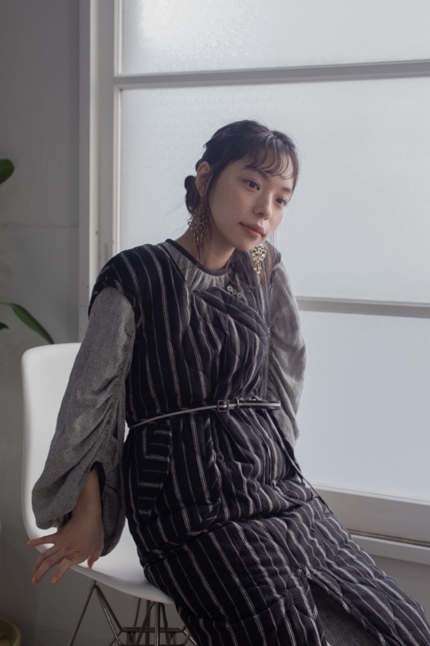 stripe quilt jumper skirt (black)