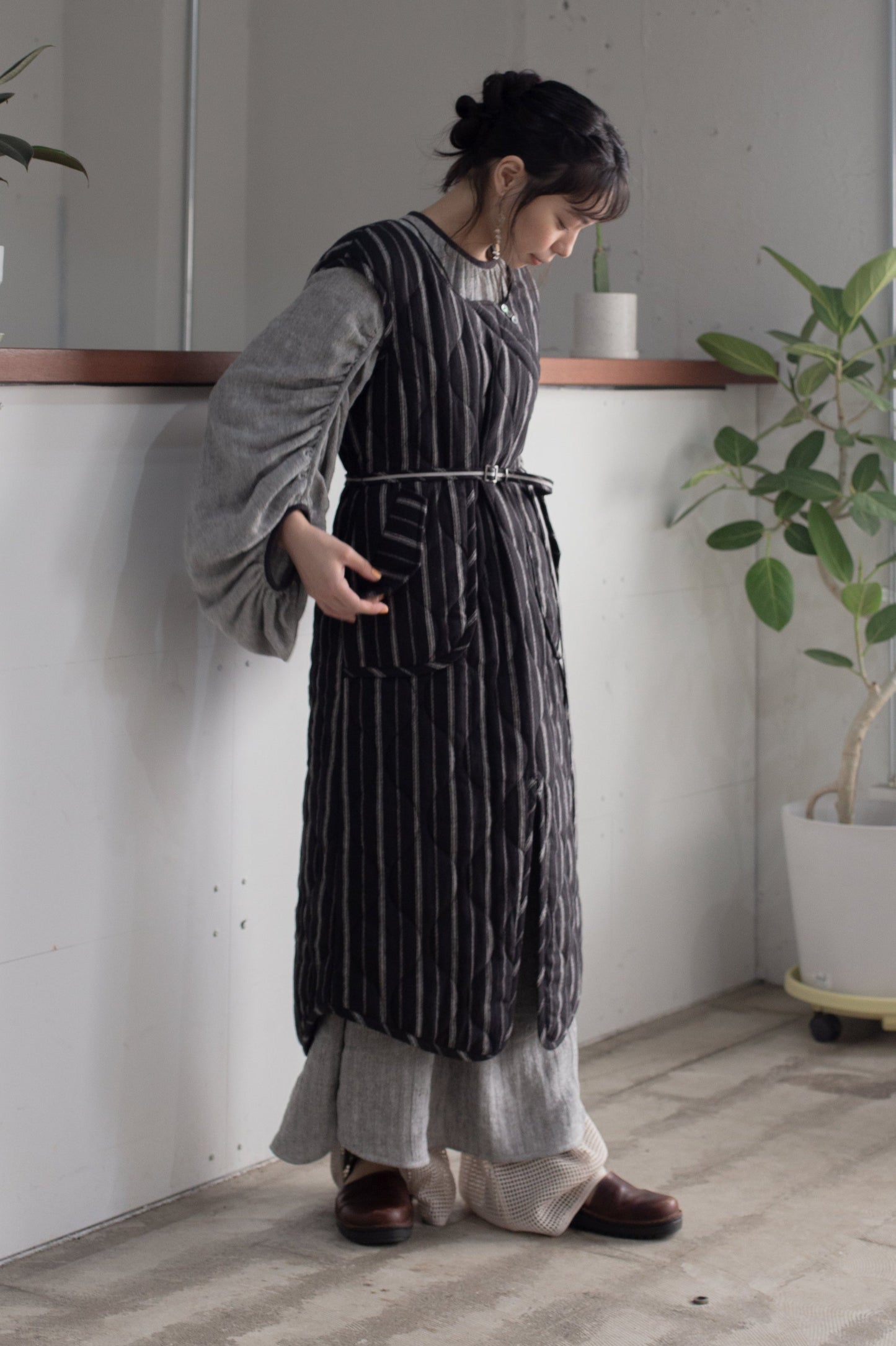 stripe quilt jumper skirt (black)