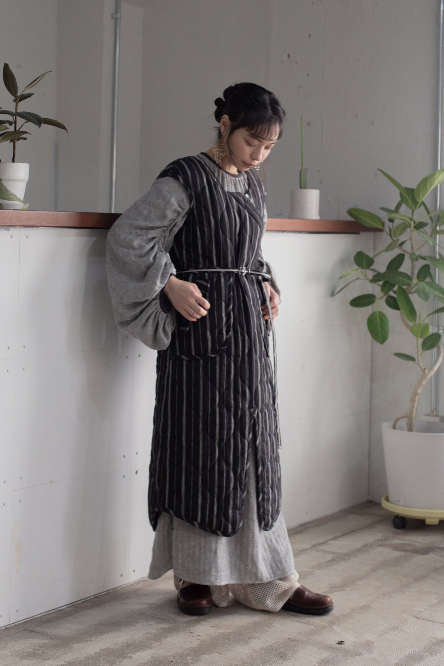 stripe quilt jumper skirt (black)