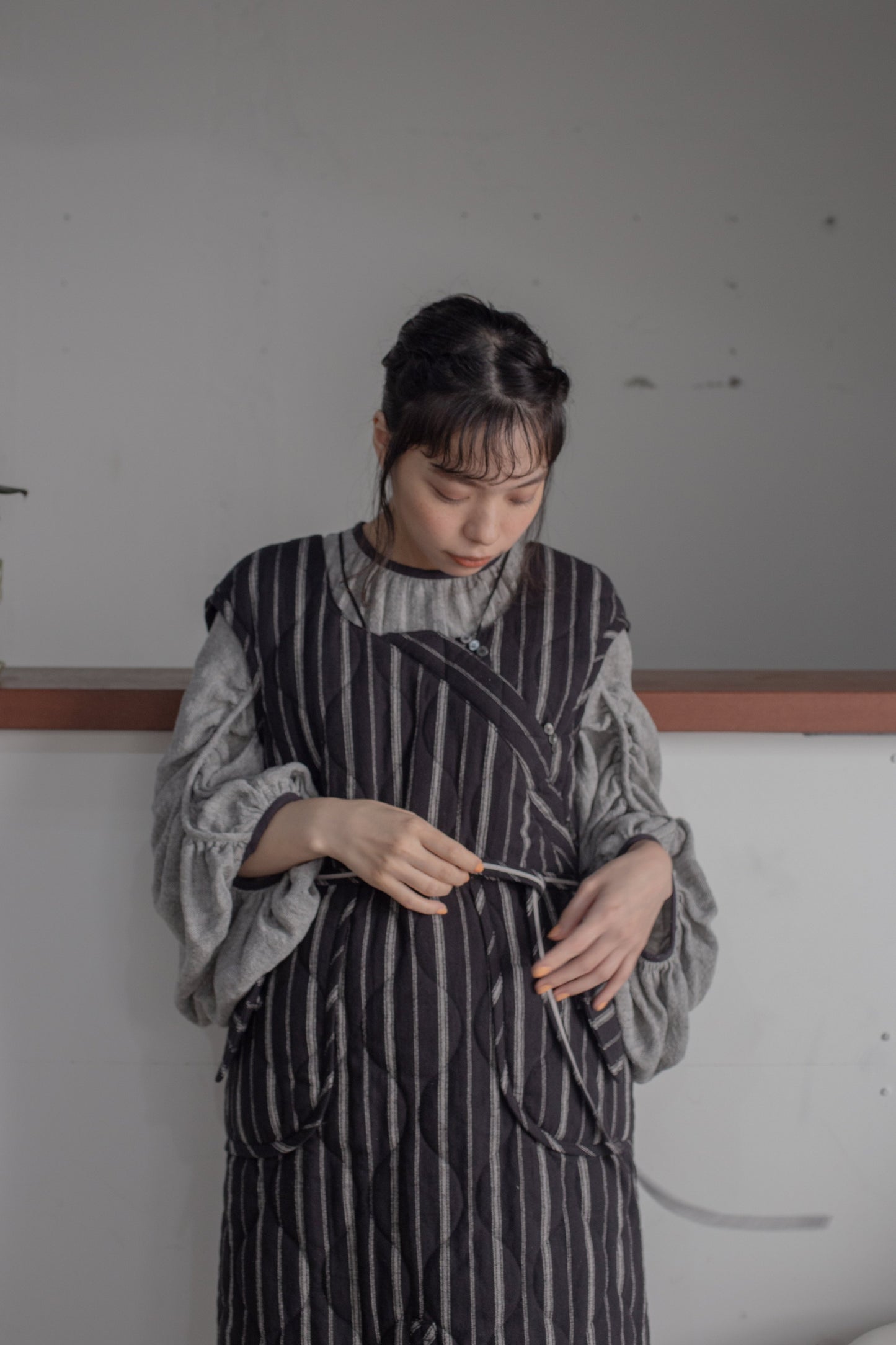 stripe quilt jumper skirt (black)