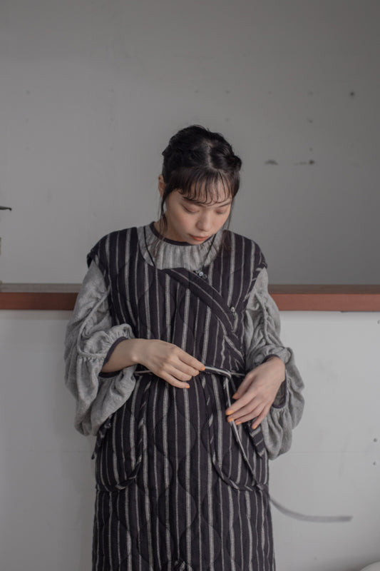 條紋拼布毛衣裙(黑色)