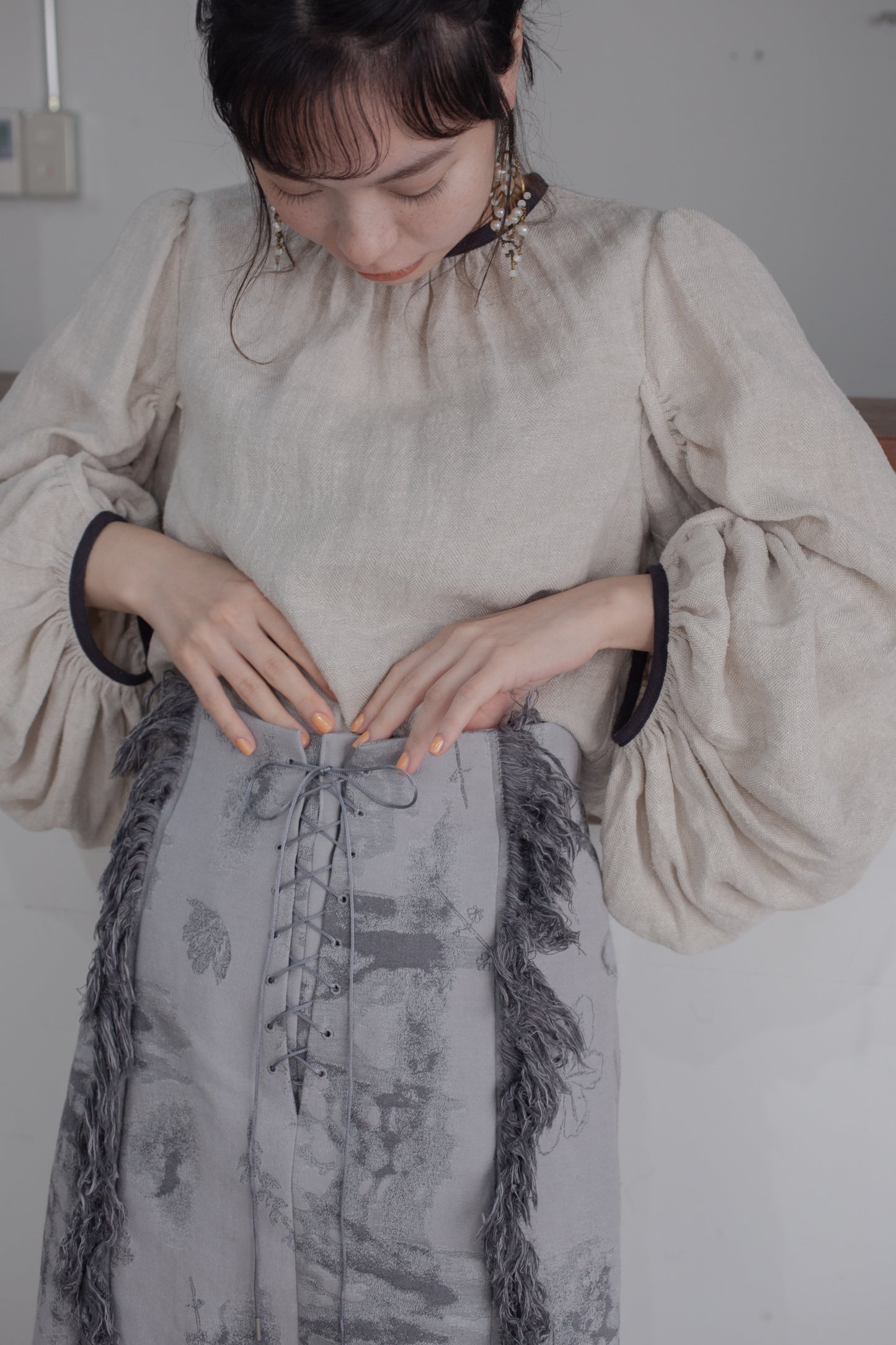 fullness sleeve herringbone dress