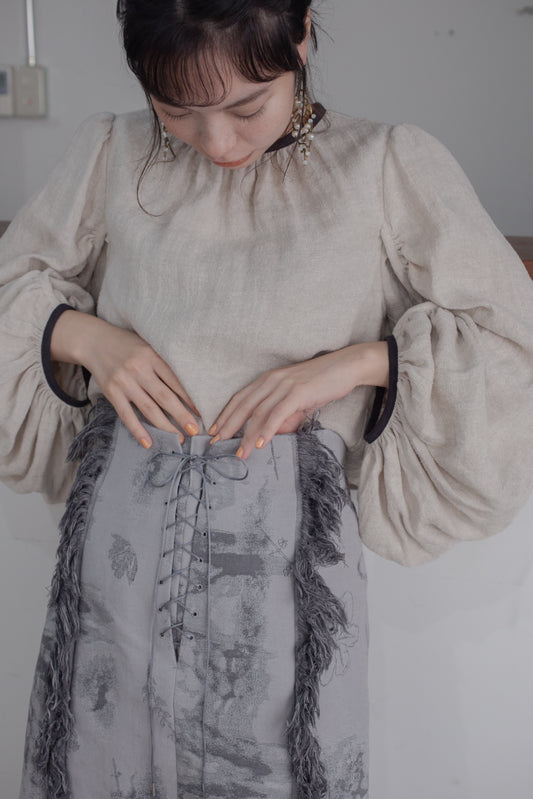 豐滿袖子人字形短上衣(米色)