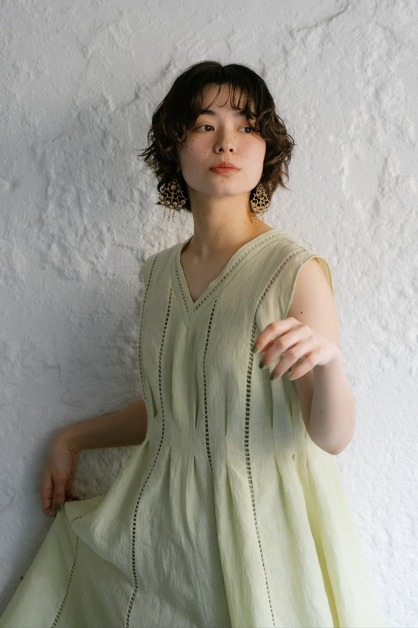 <ご予約商品> patch lace linen dress