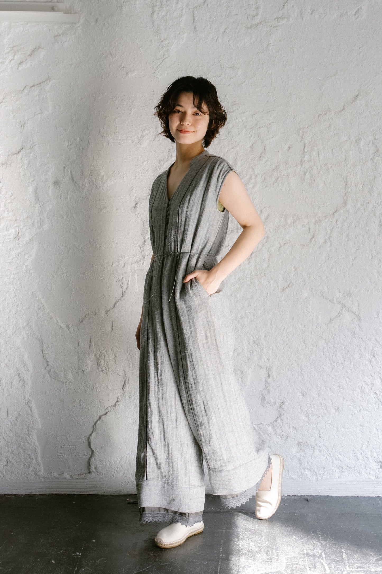 <ご予約商品> herringbone patch lace jump suit