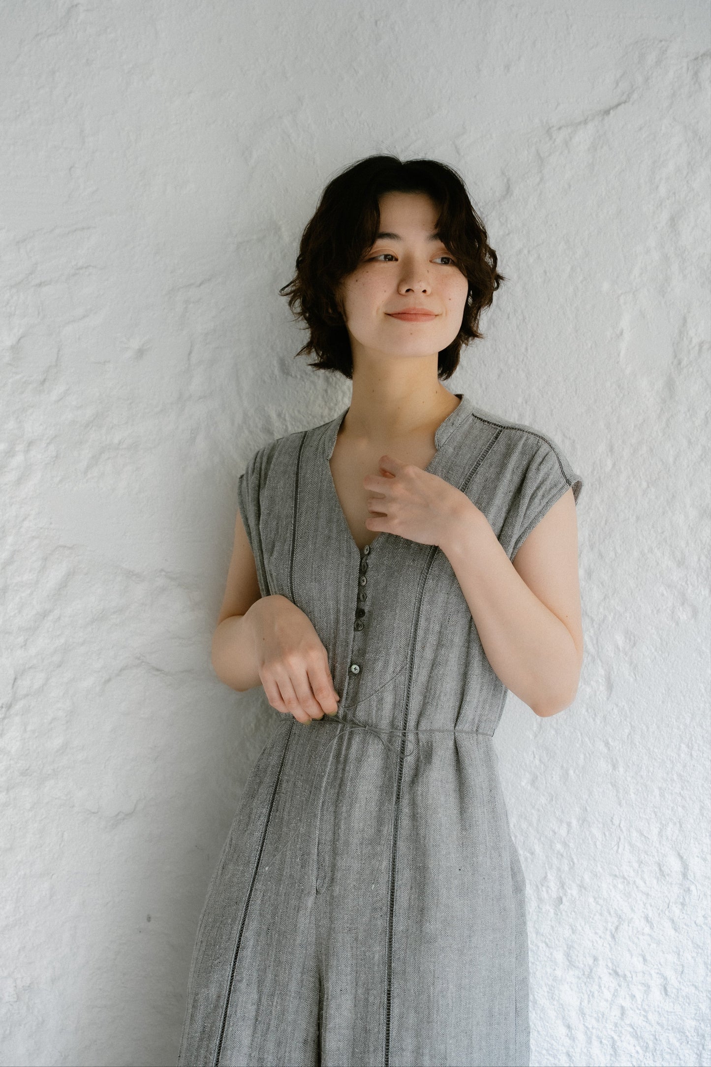 <ご予約商品> herringbone patch lace jump suit