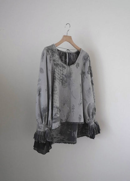 shadow contour jacquard blouse (gray)