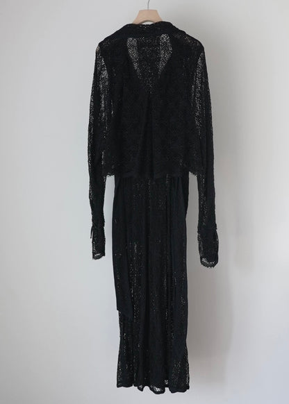 pottery rim lace trench coat (black)