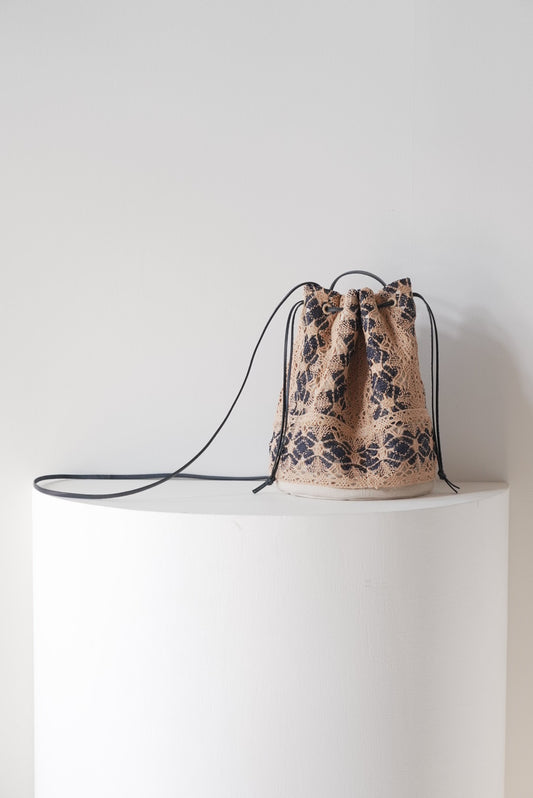 flower washi lace shoulder bag ( navy )