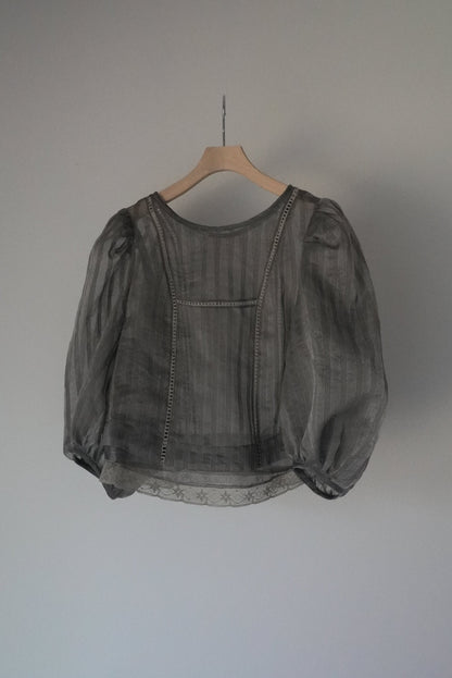 <ご予約商品> stripe patch lace mist blouse ( khaki )