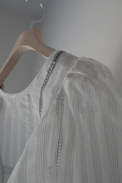 <ご予約商品> stripe patch lace mist blouse ( white gray )