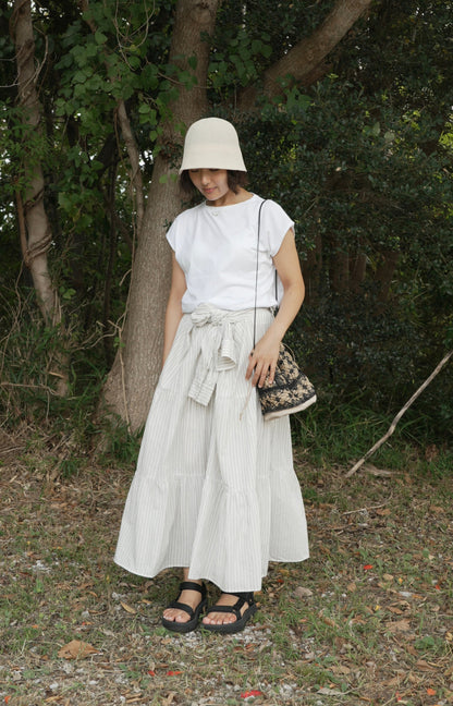 dobby stripe tiered shirt dress ( blue )