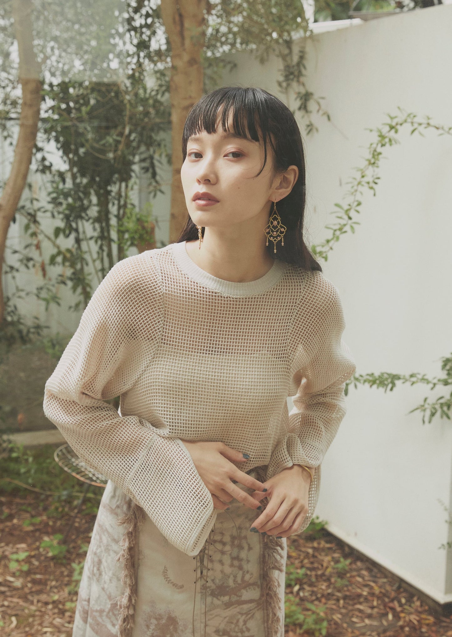 cotton net pullover (light beige)