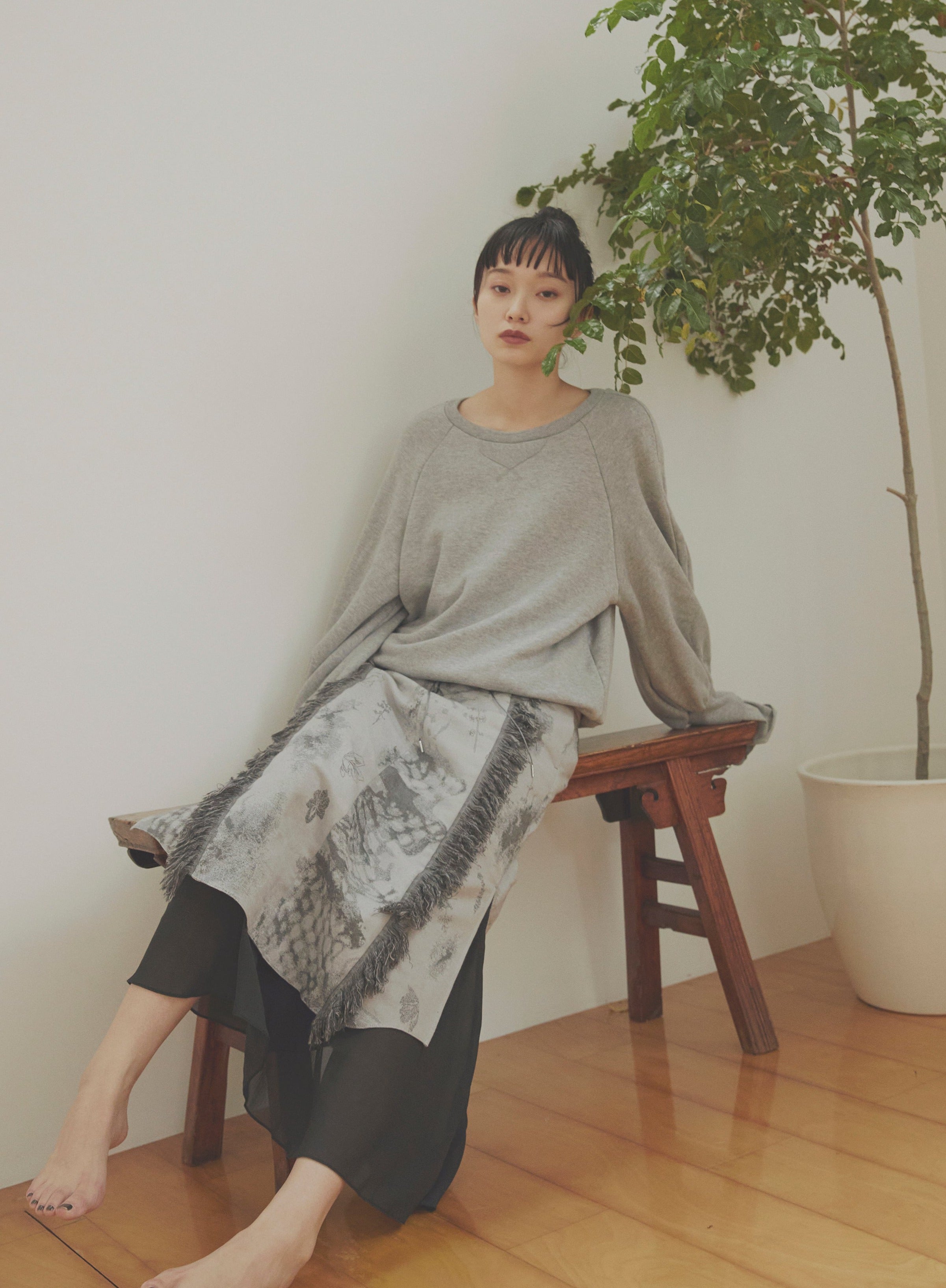 shadow contour jacquard skirt (gray)