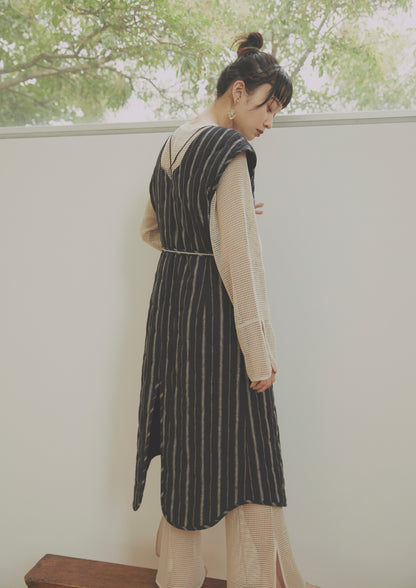 stripe quilt jumper skirt (black)