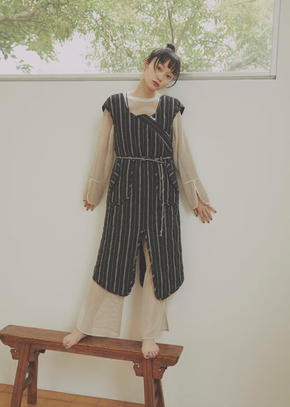 stripe quilt jumper skirt (black)